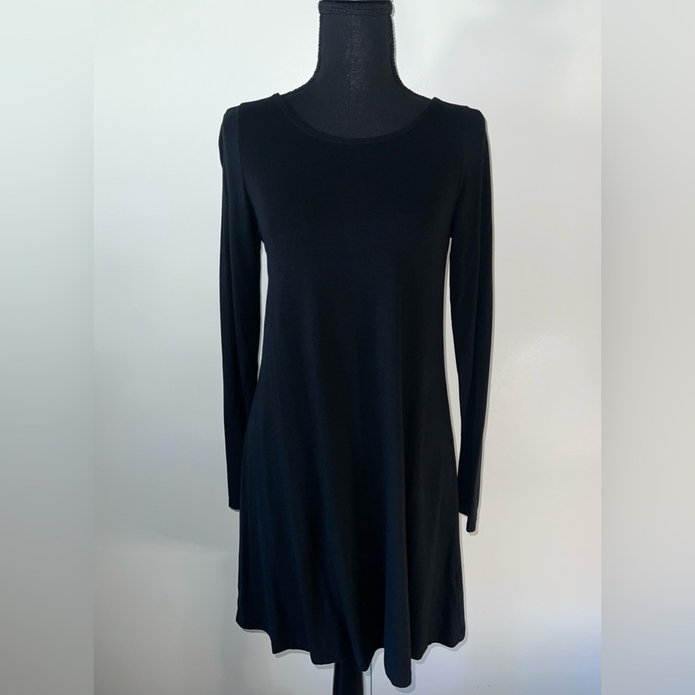 Black Express Midi Long Sleeve A-line Dress, Small